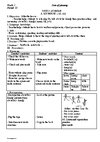 Giáo án Tiếng Anh Lớp 6 - Tuần 5 - Năm học 2019-2020 - Lê Tấn Phong