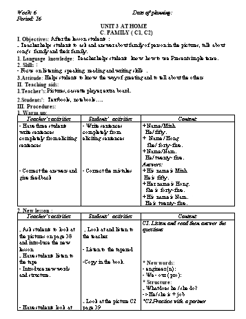 Giáo án Tiếng Anh Lớp 6 - Tuần 6 - Năm học 2019-2020 - Lê Tấn Phong