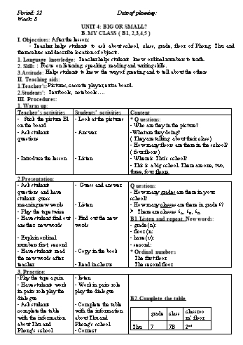 Giáo án Tiếng Anh Lớp 6 - Tuần 8 - Năm học 2019-2020 - Lê Tấn Phong