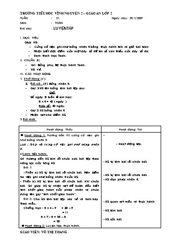 Giáo án Toán Lớp 2 - Tuần 21 - Võ Thị Thang