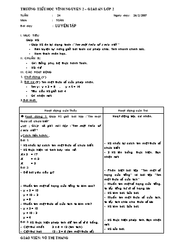 Giáo án Toán Lớp 2 - Tuần 24 - Võ Thị Thang