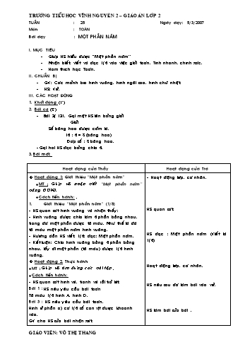 Giáo án Toán Lớp 2 - Tuần 25 - Võ Thị Thang