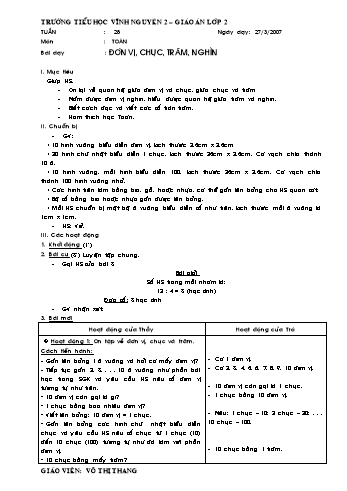 Giáo án Toán Lớp 2 - Tuần 28 - Võ Thị Thang