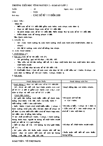 Giáo án Toán Lớp 2 - Tuần 29 - Võ Thị Thang