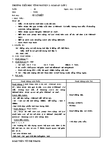 Giáo án Toán Lớp 2 - Tuần 30 - Võ Thị Thang