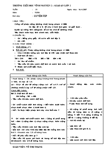 Giáo án Toán Lớp 2 - Tuần 31 - Võ Thị Thang