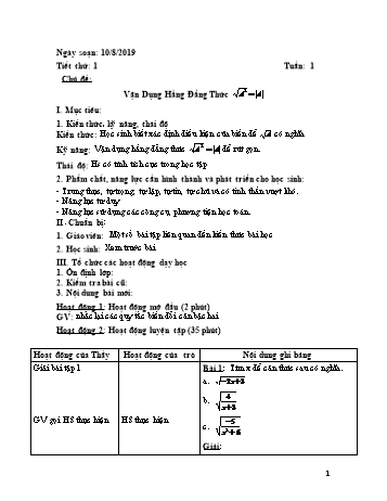 Giáo án Toán Lớp 9 Tự chọn nâng cao - Tuần 1 - Năm học 2019-2020 - Huỳnh Văn Giàu
