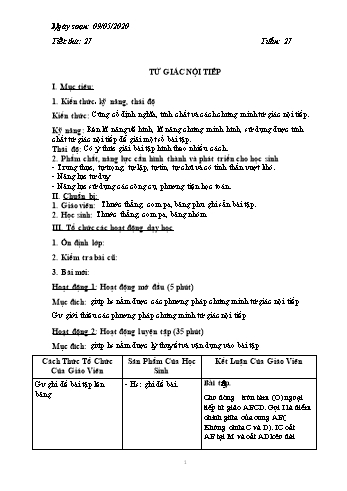 Giáo án Toán Lớp 9 Tự chọn nâng cao - Tuần 27 - Năm học 2019-2020 - Huỳnh Văn Giàu