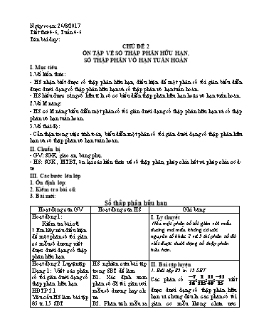 Giáo án Toán phụ đạo Lớp 7 - Chủ đề 2: Ôn tập về số thập phân hữu hạn, số thập phân vô hạn tuần hoàn - Năm học 2017-2018 - Nguyễn Loan Anh