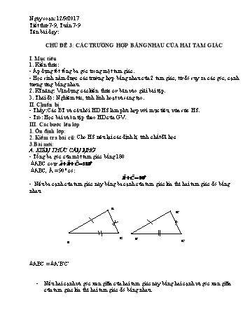 Giáo án Toán phụ đạo Lớp 7 - Chủ đề 3: Các trường hợp bằng nhau của hai tam giác - Năm học 2017-2018 - Nguyễn Loan Anh