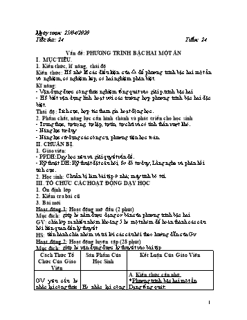 Giáo án Toán phụ đạo Lớp 9 - Tuần 24 - Năm học 2019-2020 - Trường THCS Phong Thạnh Tây