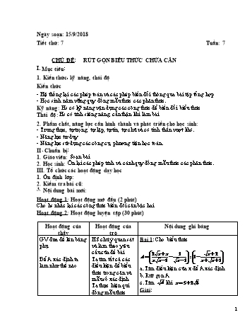 Giáo án Toán tự chọn Lớp 9 - Tuần 7 - Năm học 2019-2020 - Trường THCS Phong Thạnh Tây