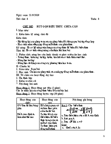 Giáo án Toán tự chọn Lớp 9 - Tuần 8 - Năm học 2019-2020 - Trường THCS Phong Thạnh Tây