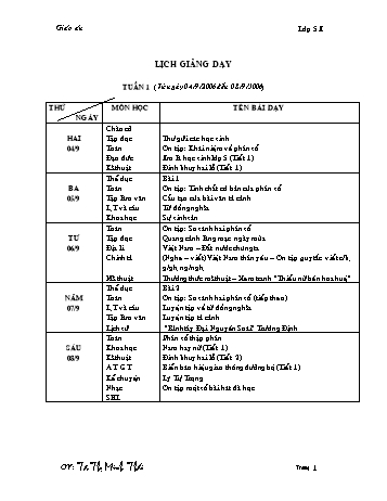 Giáo án Tổng hợp Lớp 5 - Tuần 1 - Tạ Thị Minh Thái