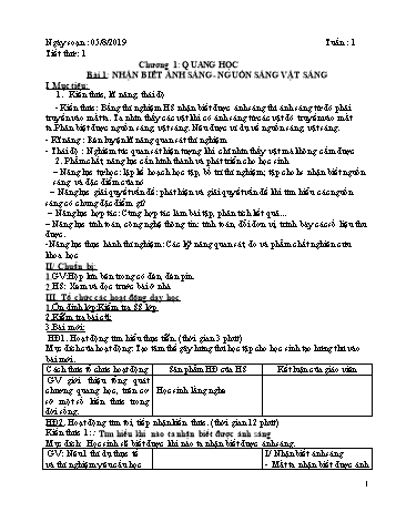 Giáo án Vật lý Lớp 7 - Tuần 1 - Năm học 2019-2020 - Huỳnh Văn Giàu