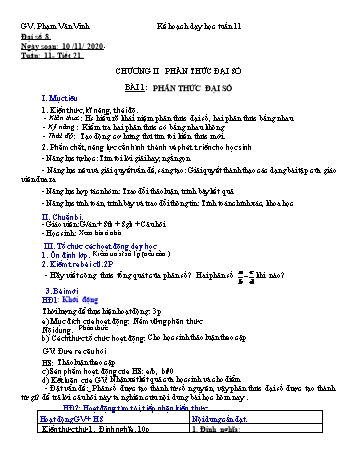 Kế hoạch bài dạy Toán 8 - Tuần 11 - Năm học 2019-2020 - Phạm Văn Vinh