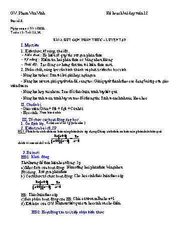 Kế hoạch bài dạy Toán 8 - Tuần 12 - Năm học 2019-2020 - Phạm Văn Vinh