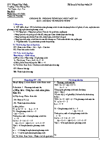 Kế hoạch bài dạy Toán 8 - Tuần 19 - Năm học 2019-2020 - Phạm Văn Vinh