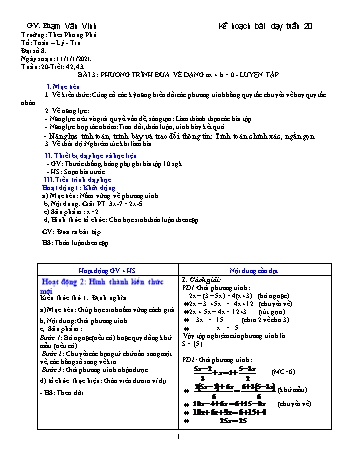 Kế hoạch bài dạy Toán 8 - Tuần 20 - Năm học 2019-2020 - Phạm Văn Vinh