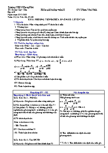 Kế hoạch bài dạy Toán 8 - Tuần 22 - Năm học 2019-2020 - Phạm Văn Vinh