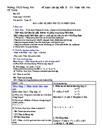 Kế hoạch bài dạy Toán 8 - Tuần 27 - Năm học 2019-2020 - Phạm Văn Vinh