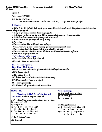 Kế hoạch bài dạy Toán 8 - Tuần 31 - Năm học 2019-2020 - Phạm Văn Vinh