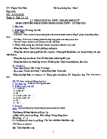 Kế hoạch bài dạy Toán 8 - Tuần 6 - Năm học 2019-2020 - Phạm Văn Vinh