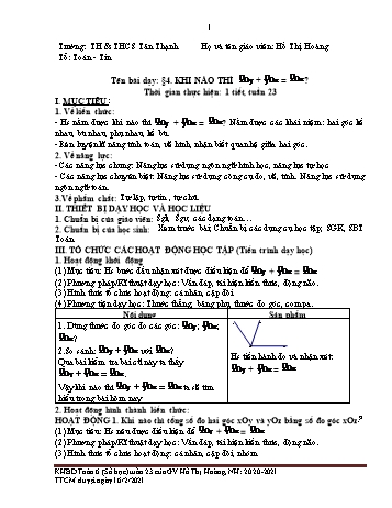 Kế hoạch bài giảng Hình học Lớp 6 - Tuần 23 - Năm học 2020-2021 - Hồ Thị Hoàng