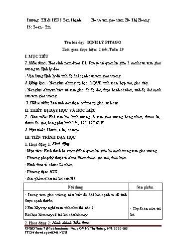 Kế hoạch bài giảng Hình học Lớp 7 - Tuần 19 - Năm học 2020-2021 - Hồ Thị Hoàng
