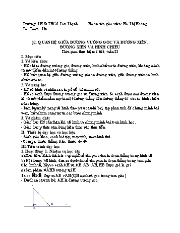 Kế hoạch bài giảng Hình học Lớp 7 - Tuần 22 - Năm học 2020-2021 - Hồ Thị Hoàng