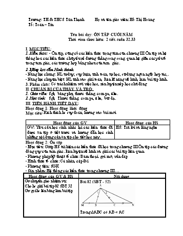 Kế hoạch bài giảng Hình học Lớp 7 - Tuần 32 - Năm học 2020-2021 - Hồ Thị Hoàng