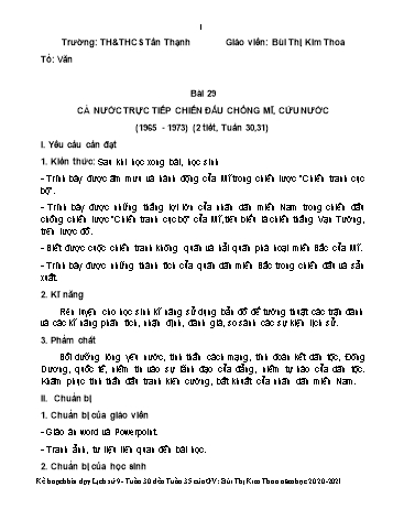 Kế hoạch bài giảng Lịch sử Lớp 9 - Tuần 30 đến 35 - Năm học 2020-2021 - Bùi Thị Kim Thoa