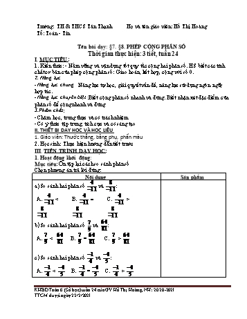 Kế hoạch bài giảng Số học Lớp 6 - Tuần 24 - Năm học 2020-2021 - Hồ Thị Hoàng