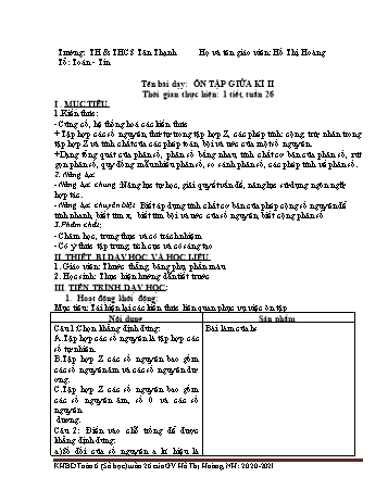Kế hoạch bài giảng Số học Lớp 6 - Tuần 26 - Năm học 2020-2021 - Hồ Thị Hoàng
