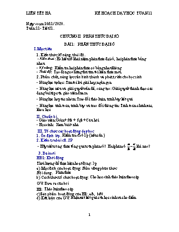 Kế hoạch dạy học Đại số 9 - Tuần 11 - Năm học 2020-2021 - Lưu Thị Ngọc Hiền