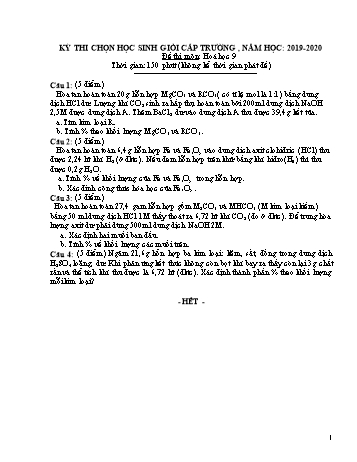 Kỳ thi chọn học sinh giỏi cấp Trường môn Hóa học 9 - Năm học 2019-2020 - Trường THCS Phong Thạnh Tây (Có hướng dẫn chấm)