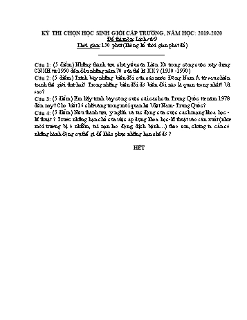 Kỳ thi chọn học sinh giỏi cấp Trường môn Lịch sử 9 - Năm học 2019-2020 - Trường THCS Phong Thạnh Tây (Có hướng dẫn chấm)