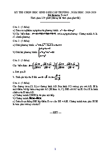 Kỳ thi chọn học sinh giỏi cấp Trường môn Toán 9 - Năm học 2019-2020 - Trường THCS Phong Thạnh Tây (Có hướng dẫn chấm)