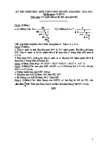 Kỳ thi chọn học sinh giỏi vòng Huyện môn CASIO 8 - Năm học 2013-2014 (Có hướng dẫn chấm)