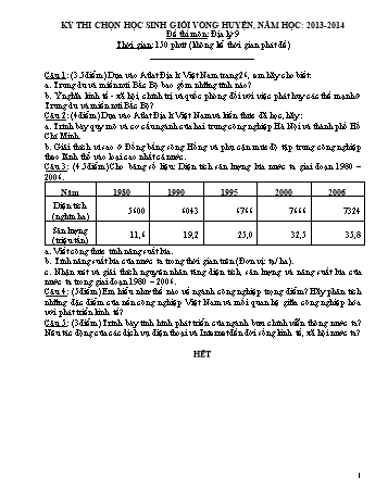 Kỳ thi chọn học sinh giỏi vòng Huyện môn Địa lý 9 - Năm học 2013-2014 (Có đáp án)