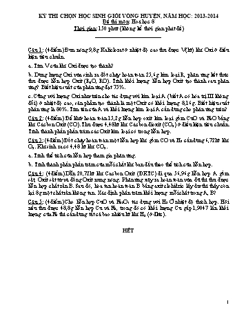 Kỳ thi chọn học sinh giỏi vòng Huyện môn Hóa học 8 - Năm học 2013-2014 (Có hướng dẫn chấm)