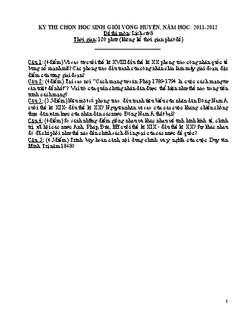 Kỳ thi chọn học sinh giỏi vòng Huyện môn Lịch sử 8 - Năm học 2011-2012 - Trường THCS Phong Tân (Có hướng dẫn chấm)