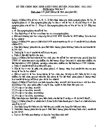 Kỳ thi chọn học sinh giỏi vòng Huyện môn Sinh học 9 - Năm học 2012-2013 - Trường THCS Phong Thạnh Tây (Có hướng dẫn chấm)