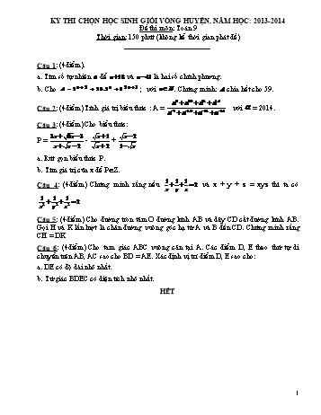 Kỳ thi chọn học sinh giỏi vòng Huyện môn Toán 9 - Năm học 2013-2014 (Có đáp án)