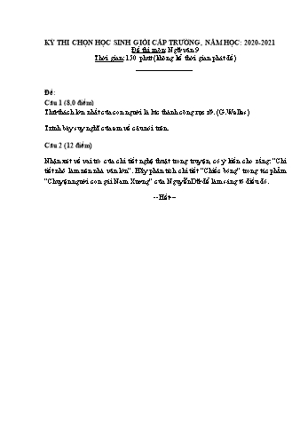 Kỳ thi chọn học sinh giỏi vòng Trường môn Ngữ văn 9 - Năm học 2020-2021 - Trường THCS Phong Thạnh Tây (Có hướng dẫn chấm)
