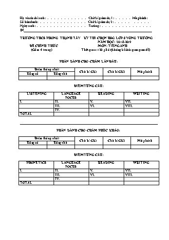 Kỳ thi chọn học sinh giỏi vòng Trường môn Tiếng Anh 8 - Năm học 2018-2019 (Có hướng dẫn chấm)