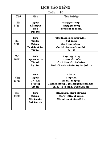 Lịch báo giảng Tổng hợp Lớp 3 - Tuần 10