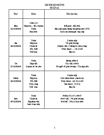 Lịch báo giảng Tổng hợp Lớp 3 - Tuần 11