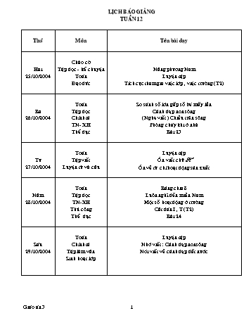 Lịch báo giảng Tổng hợp Lớp 3 - Tuần 12