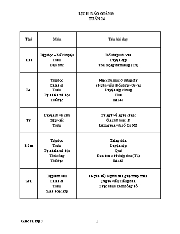 Lịch báo giảng Tổng hợp Lớp 3 - Tuần 24